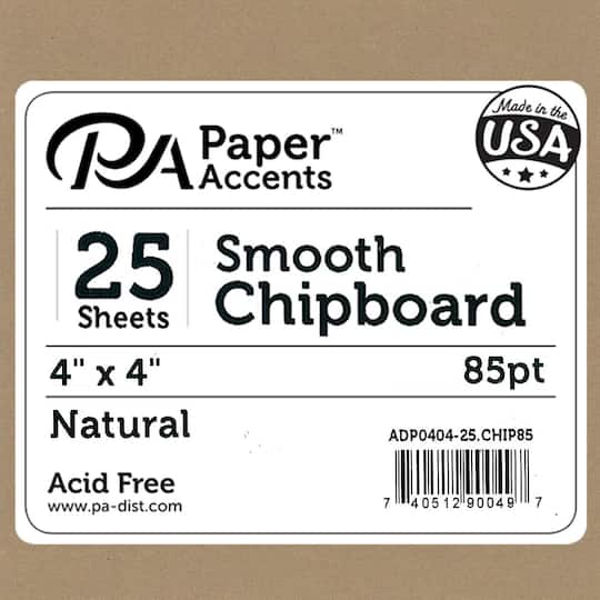 PA Paper&#x2122; Accents Natural 4&#x22; x 4&#x22; 85pt. 2X Heavy Smooth Chipboard, 25 Sheets